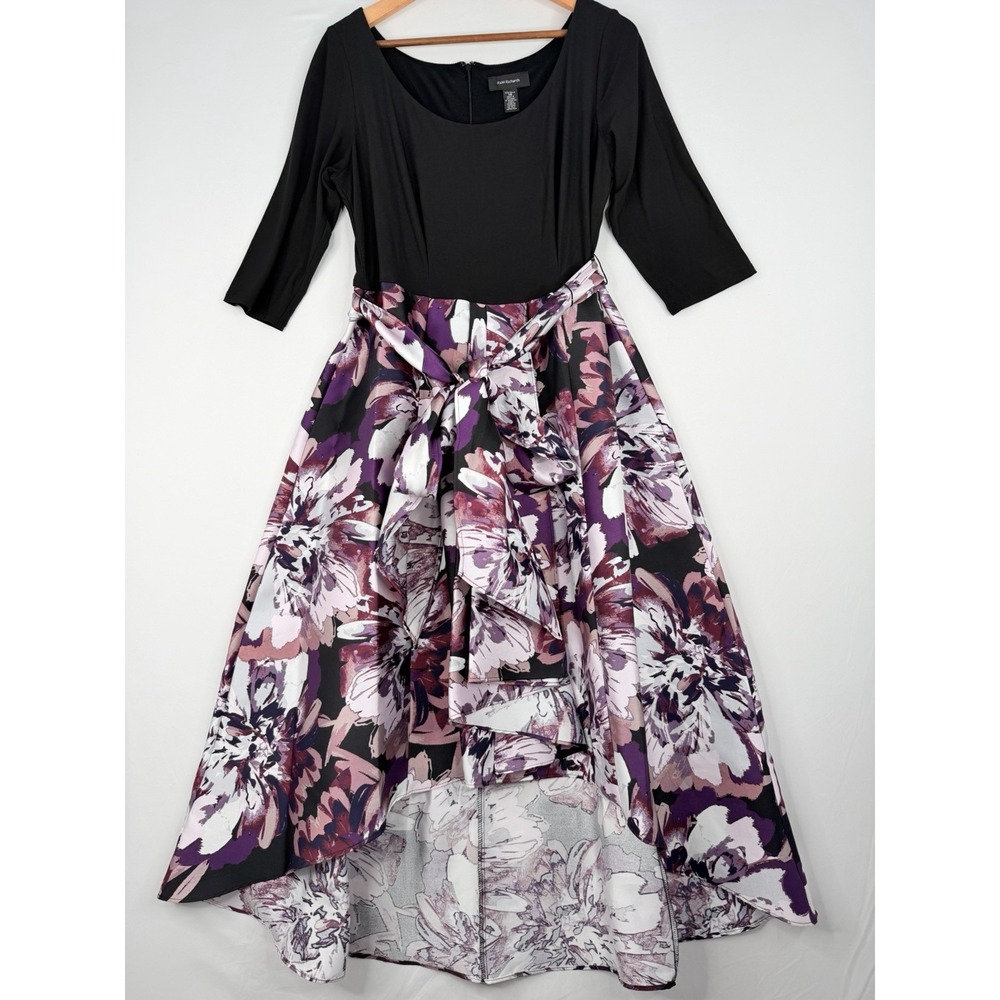 R &‎ M Richards Fit-Flared Dress Hi-Low Hem 3/4 Sleeve Scoop Neck SZ-14